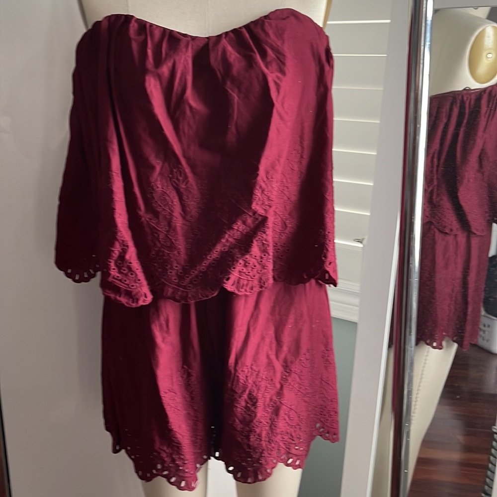 H&M Burgundy Strapless Scallop Embroidered Romper Size 12